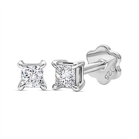 Luxuriant VS-EF Lab Grown Diamond Earring with Screw Back in Rhodium Overlay Sterling Silver 0.32 Ct.