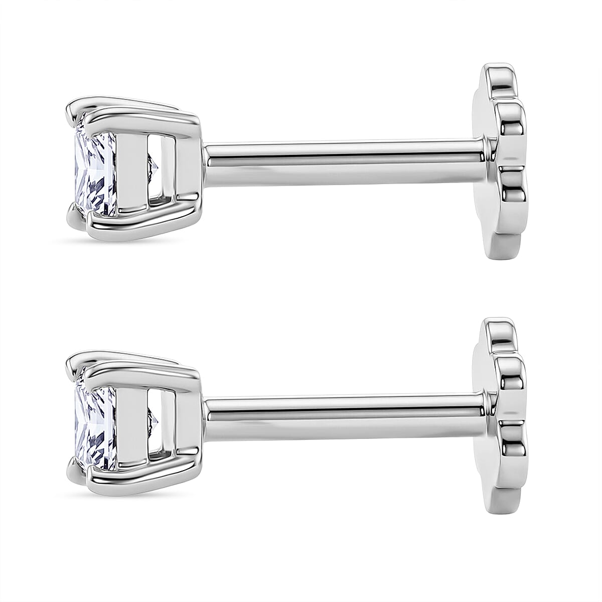 Luxuriant VS-EF Lab Grown Diamond Earring with Screw Back in Rhodium Overlay Sterling Silver 0.32 Ct.