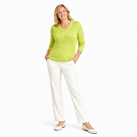 Pure And Natural V-Neck Cable Jumper (Size 12 to 14) - Fresh Mint