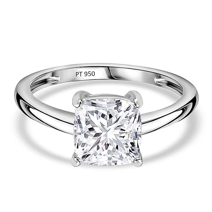 LUXURIANT 2 Ct. Lab Grown Diamond Cushion Cut Solitaire Diamond Ring in 950 Platinum (GH, VS)