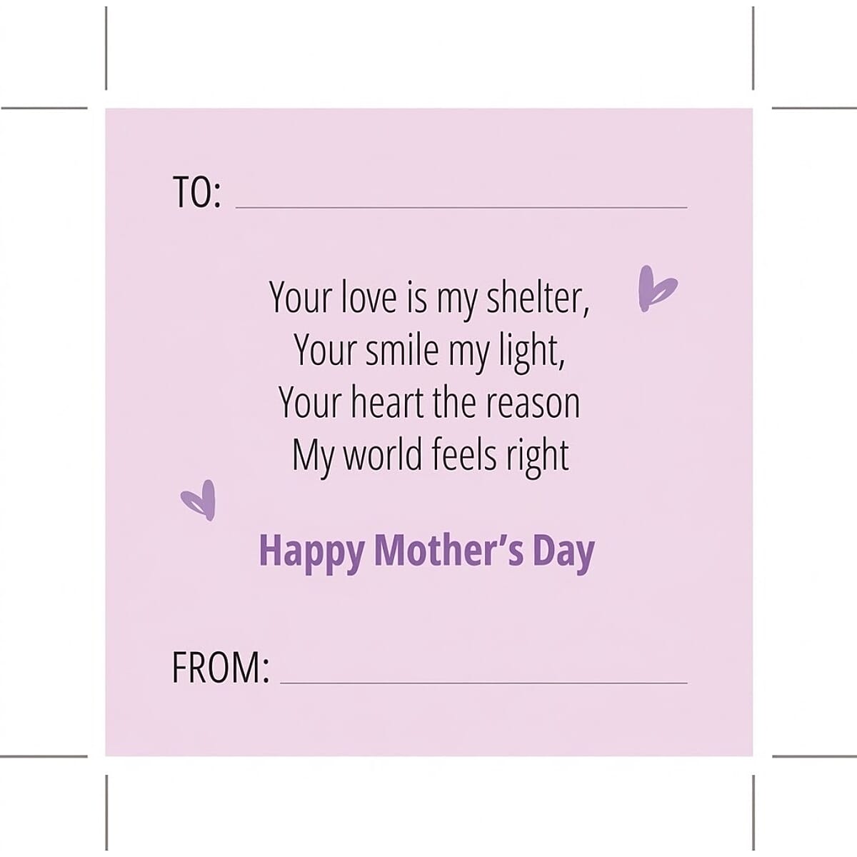 Mother's Day Square Card (Size - One Size) - Lavender & Pastel Pink