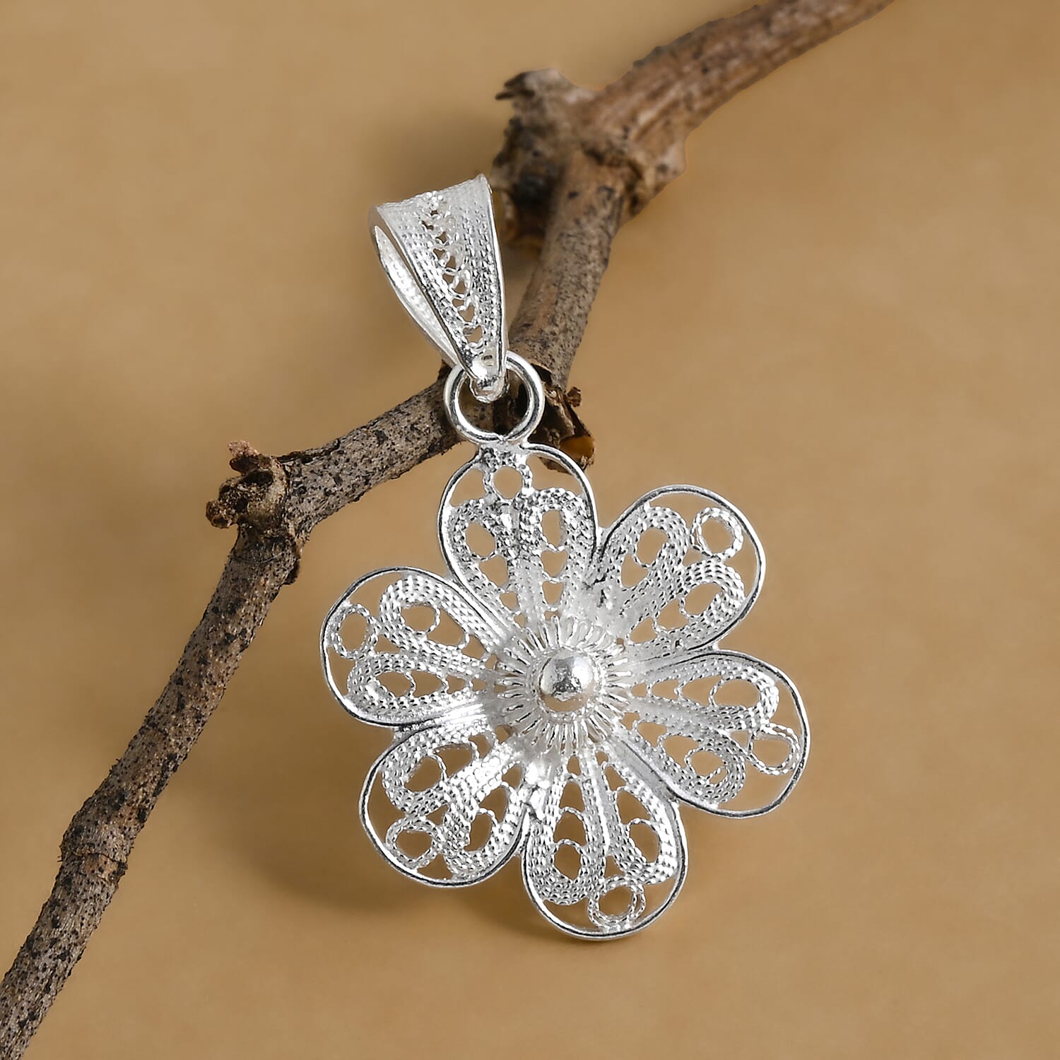 Royal Bali Collection - Sterling Silver Floral Pendant