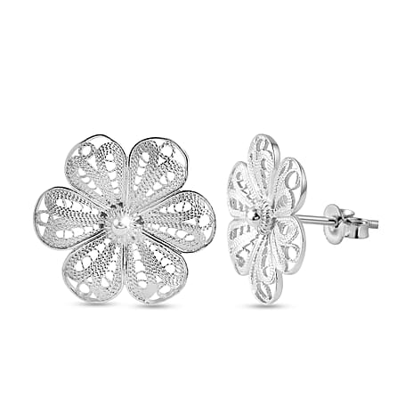 Royal Bali Collection - Sterling Silver Floral Stud Earring with Push Back