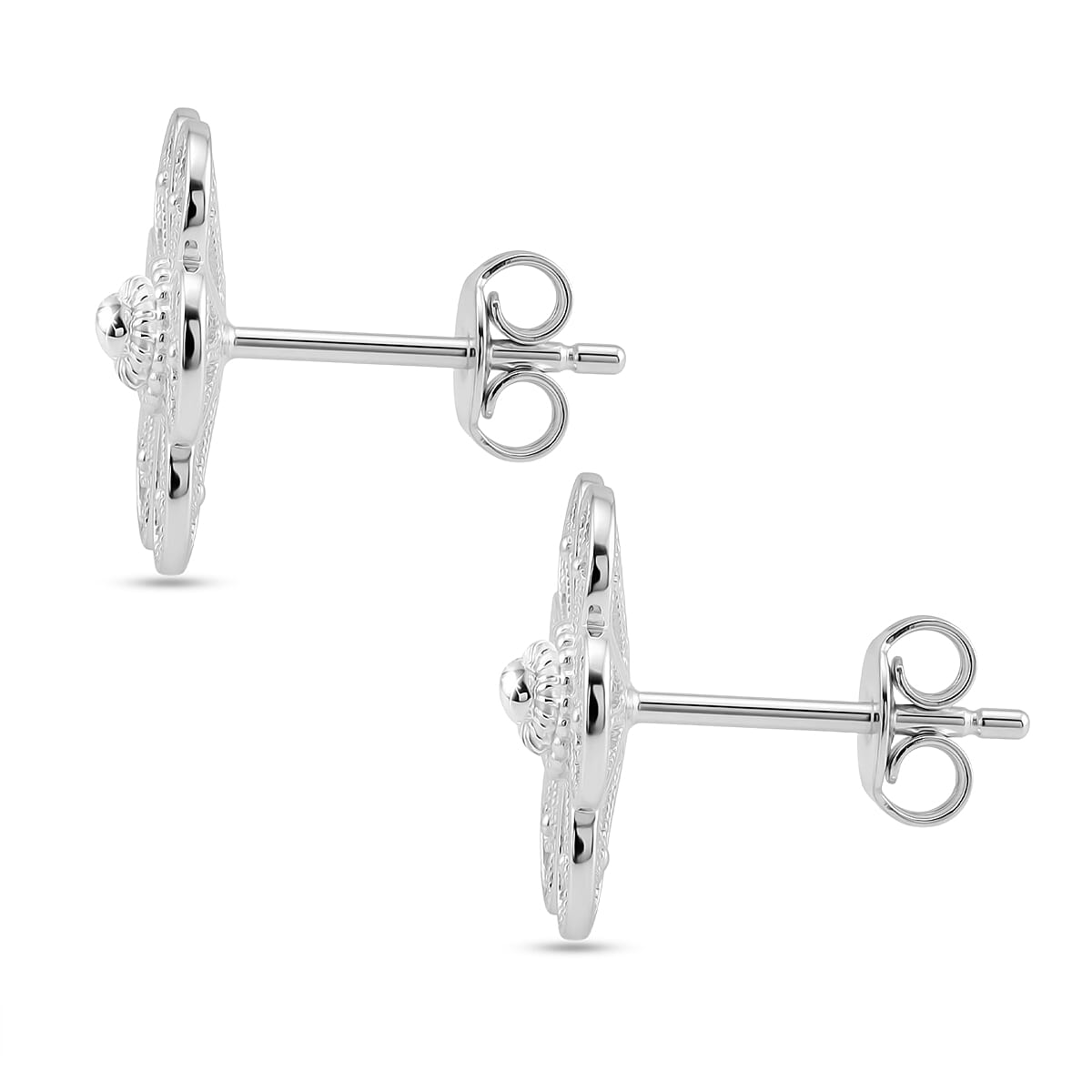 Royal Bali Collection - Sterling Silver Floral Stud Earring with Push Back