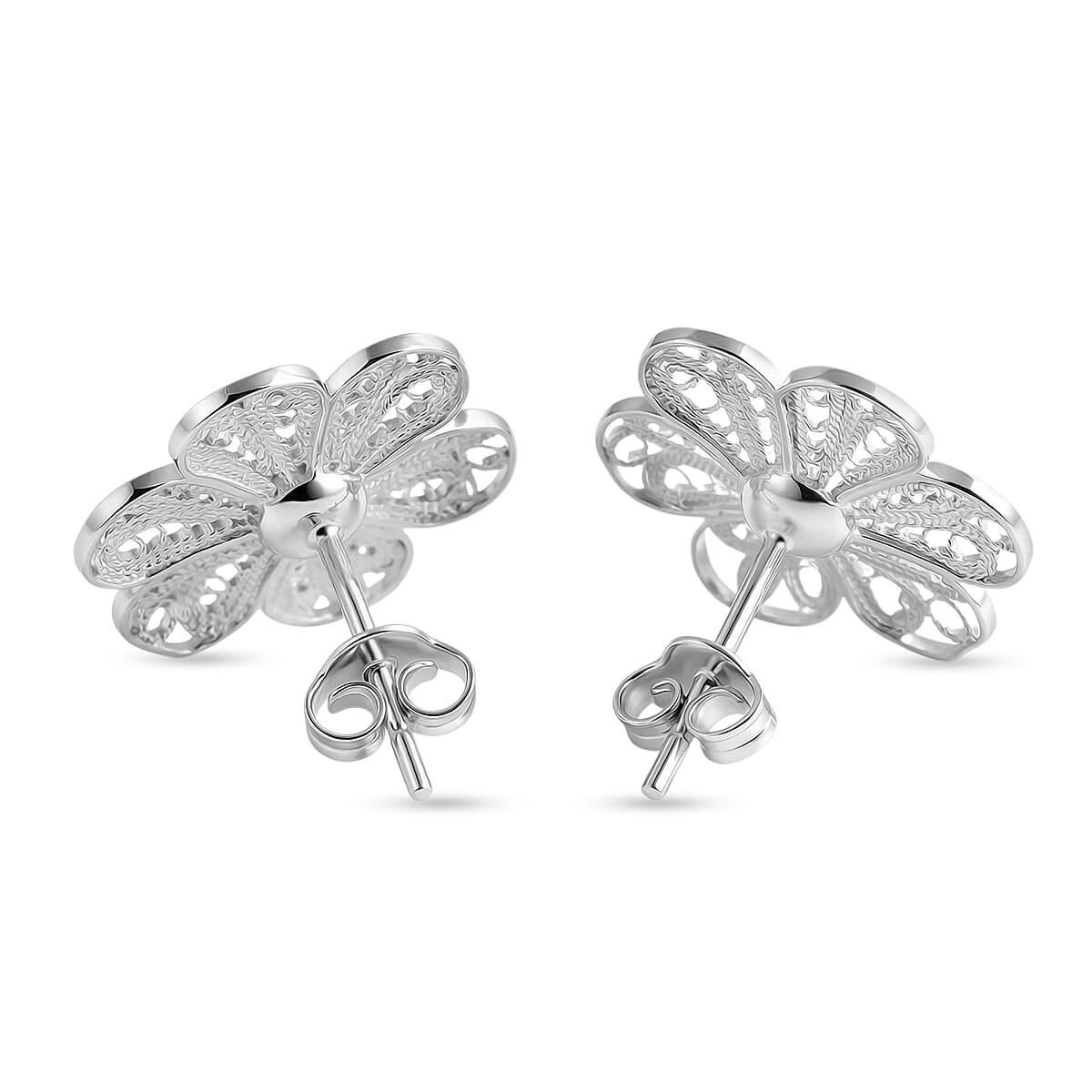 Royal Bali Collection - Sterling Silver Floral Stud Earring with Push Back