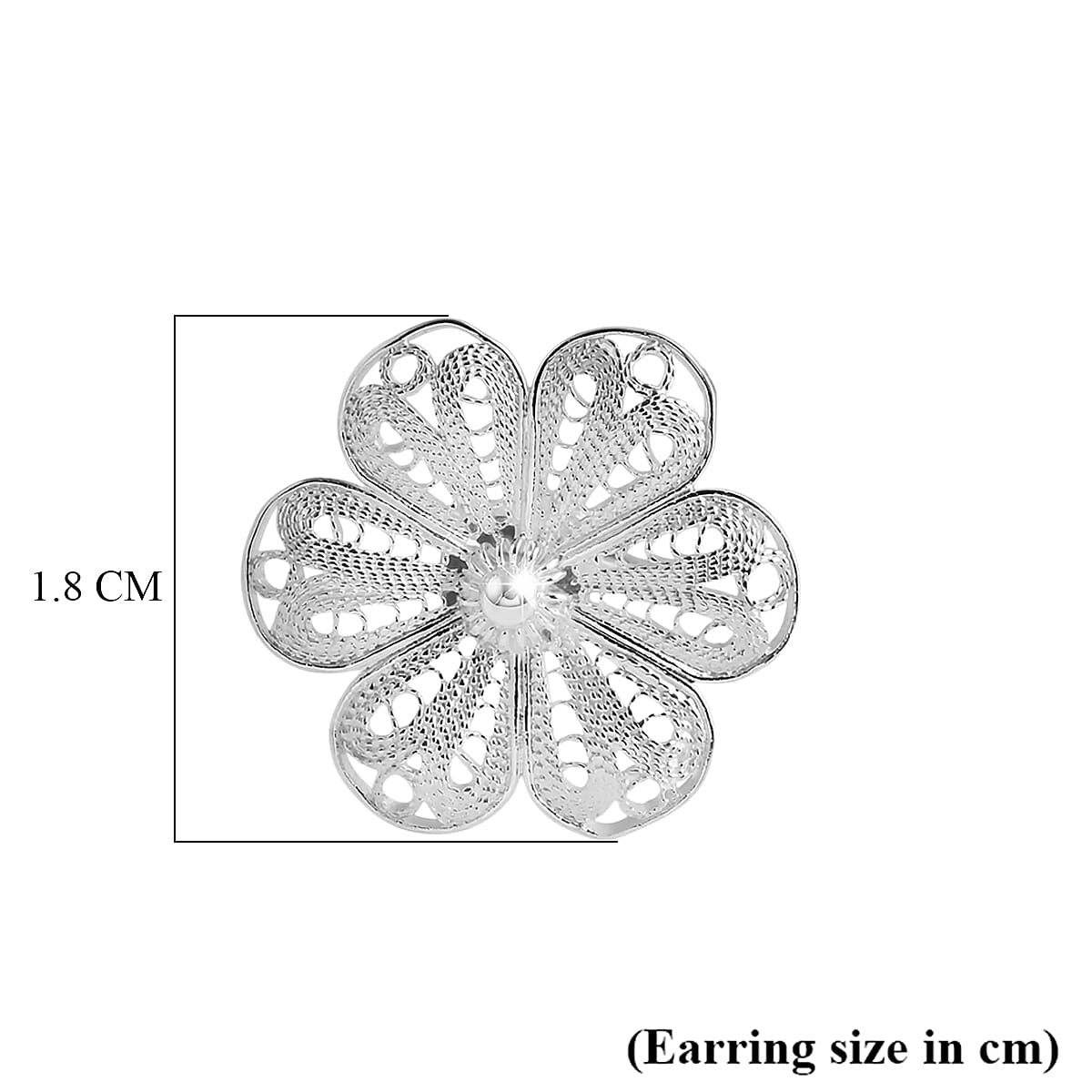 Royal Bali Collection - Sterling Silver Floral Stud Earring with Push Back