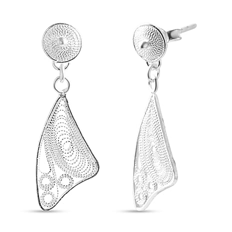 Royal Bali Collection - Sterling Silver Filigree Dangle Earring with Push Back