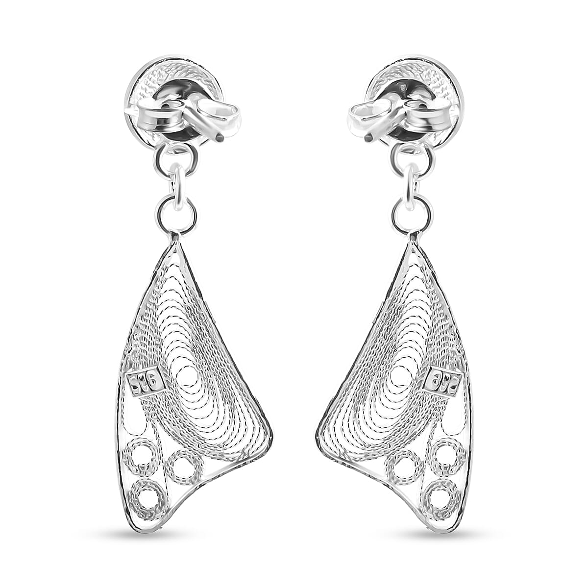 Royal Bali Collection - Sterling Silver Filigree Dangle Earring with Push Back