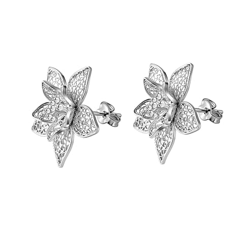 Royal Bali Collection - Sterling Silver Floral Stud Earring with Push Back