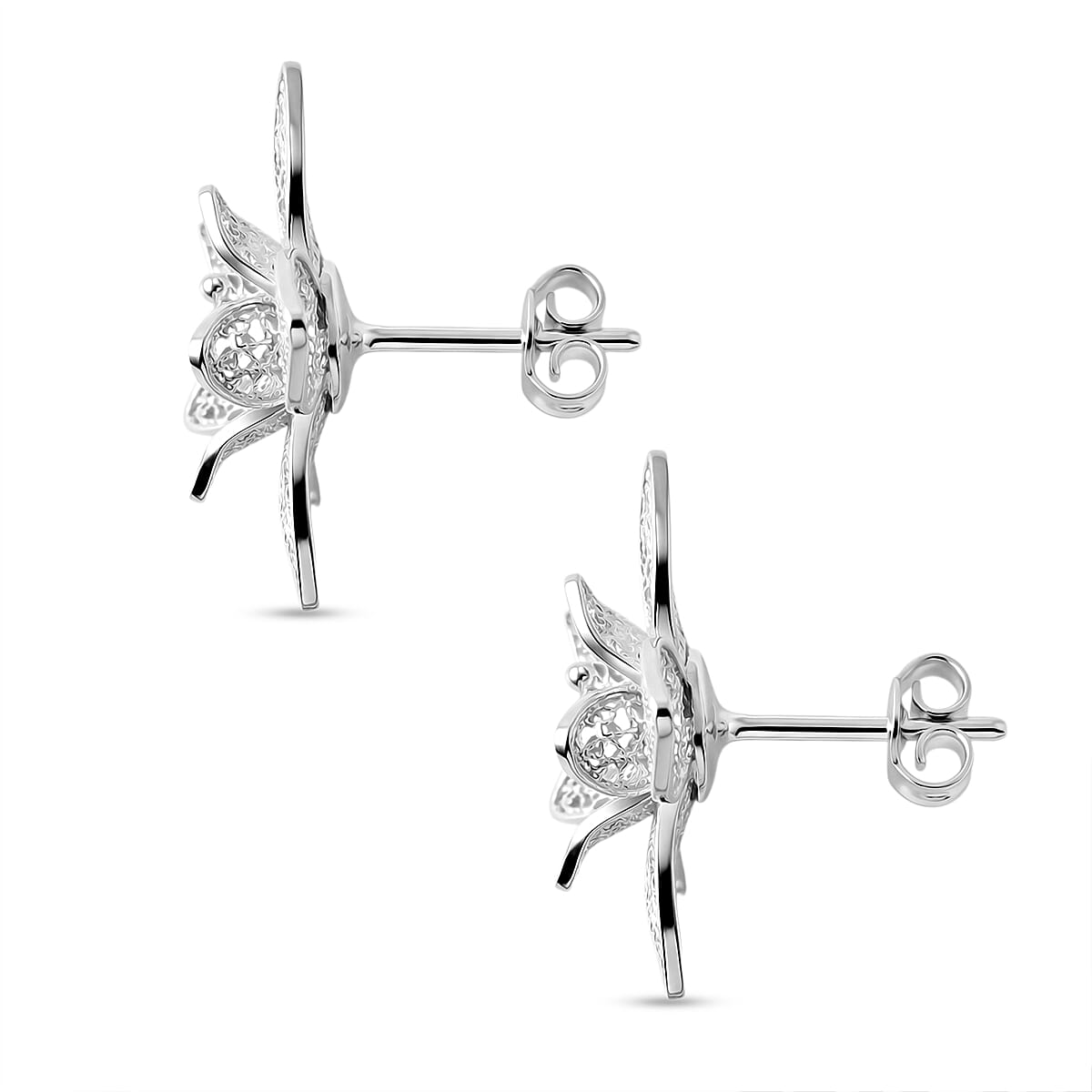 Royal Bali Collection - Sterling Silver Floral Stud Earring with Push Back
