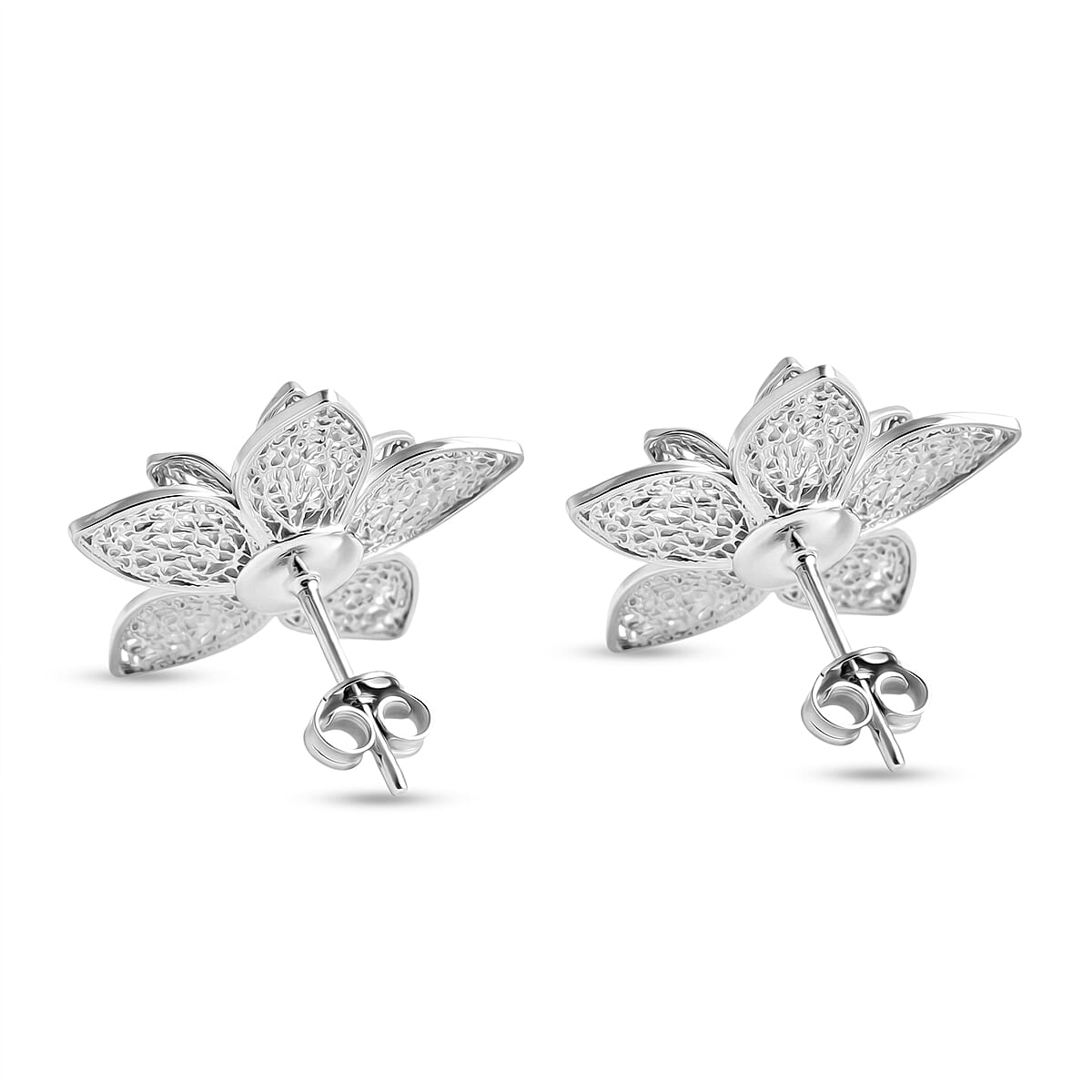 Royal Bali Collection - Sterling Silver Floral Stud Earring with Push Back