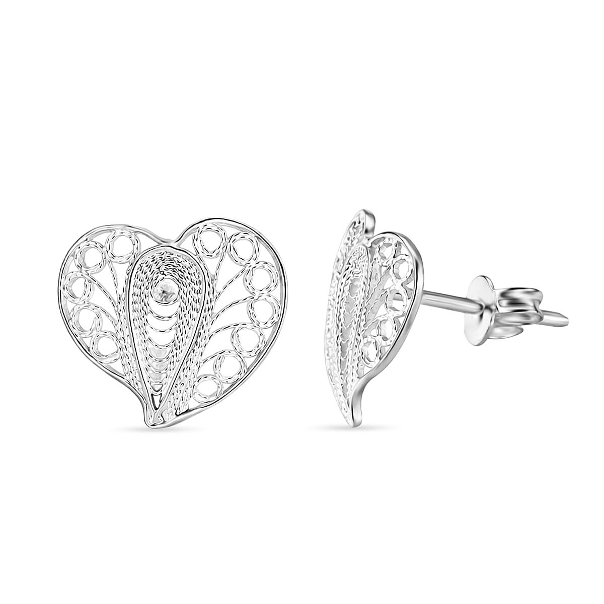 Royal Bali Collection - Sterling Silver Heart-Shaped Stud Earring with Push Back