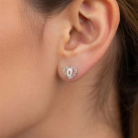 Royal Bali Collection - Sterling Silver Heart-Shaped Stud Earring with Push Back