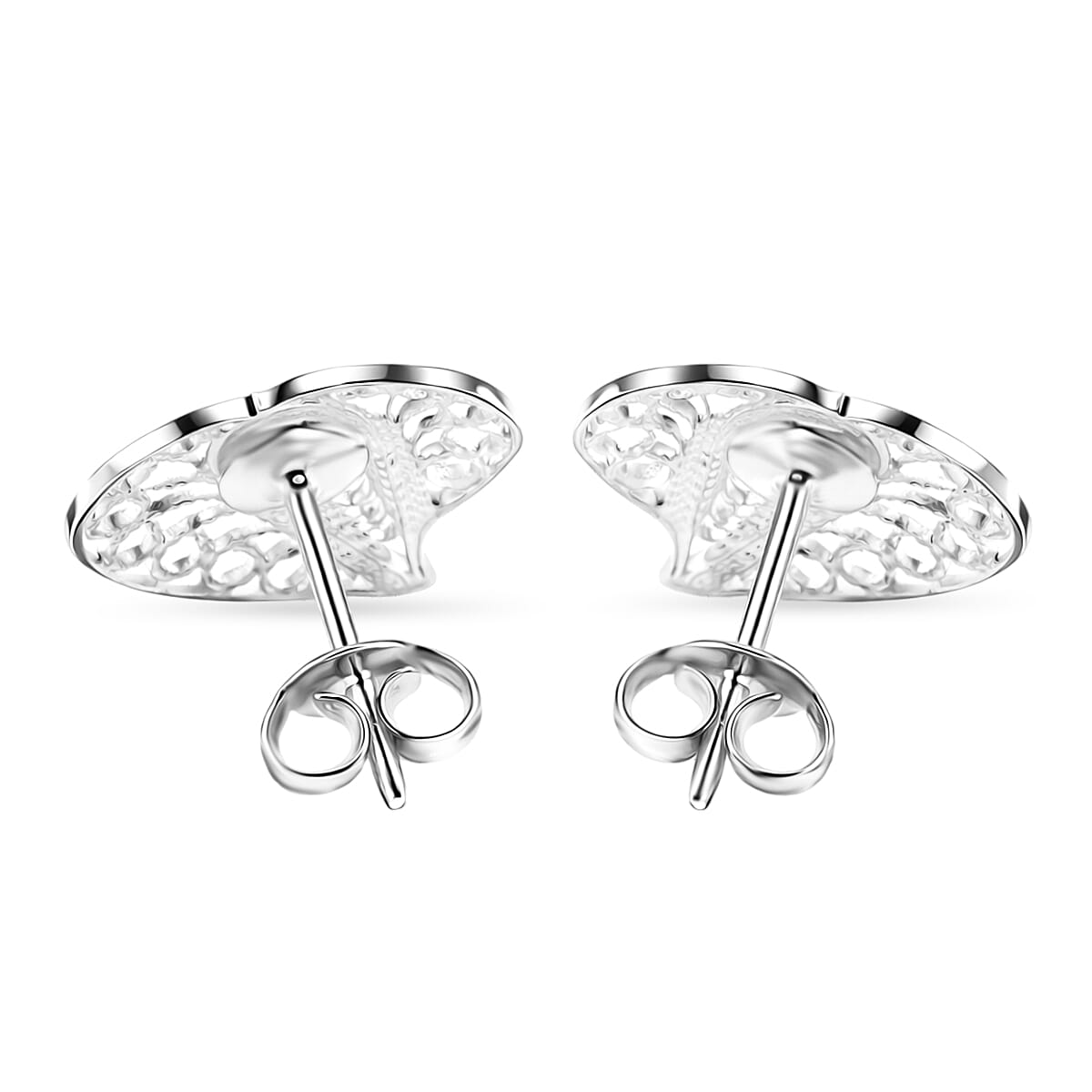 Royal Bali Collection - Sterling Silver Heart-Shaped Stud Earring with Push Back