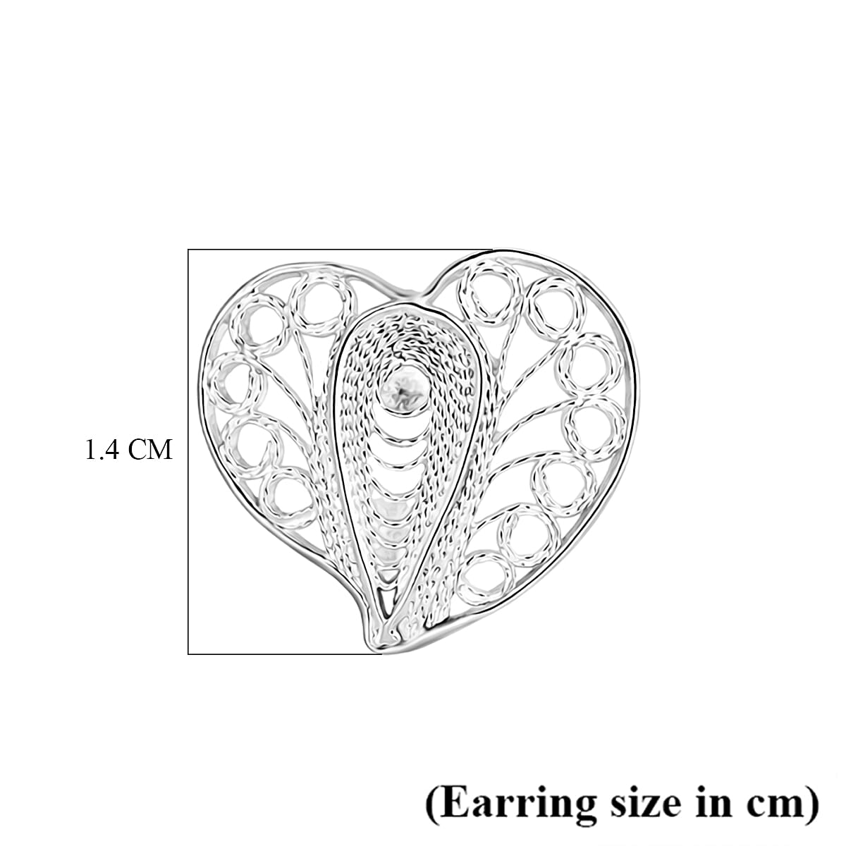 Royal Bali Collection - Sterling Silver Heart-Shaped Stud Earring with Push Back