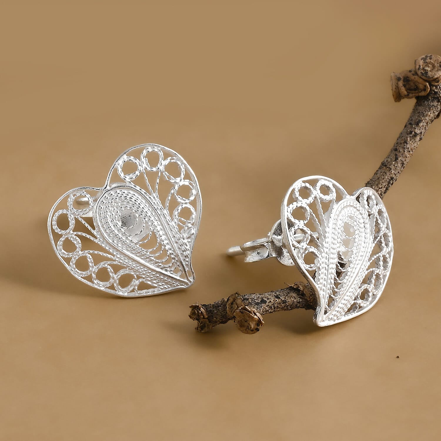 Royal Bali Collection - Sterling Silver Heart-Shaped Stud Earring with Push Back