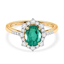 SUPER FIND AAA Premium Zambian Emerald & White Diamond 9K Yellow Gold Halo Ring 1.45 Ct
