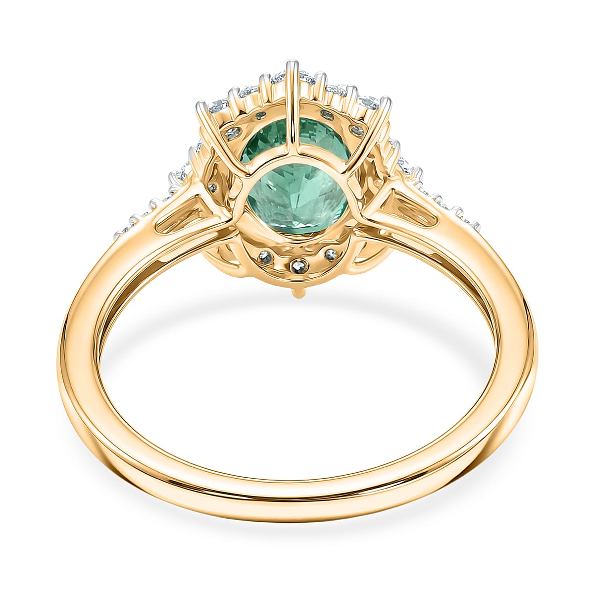 One to Own - 9K Yellow Gold AAA Emerald & White Diamond Halo Ring 1.43 Ct
