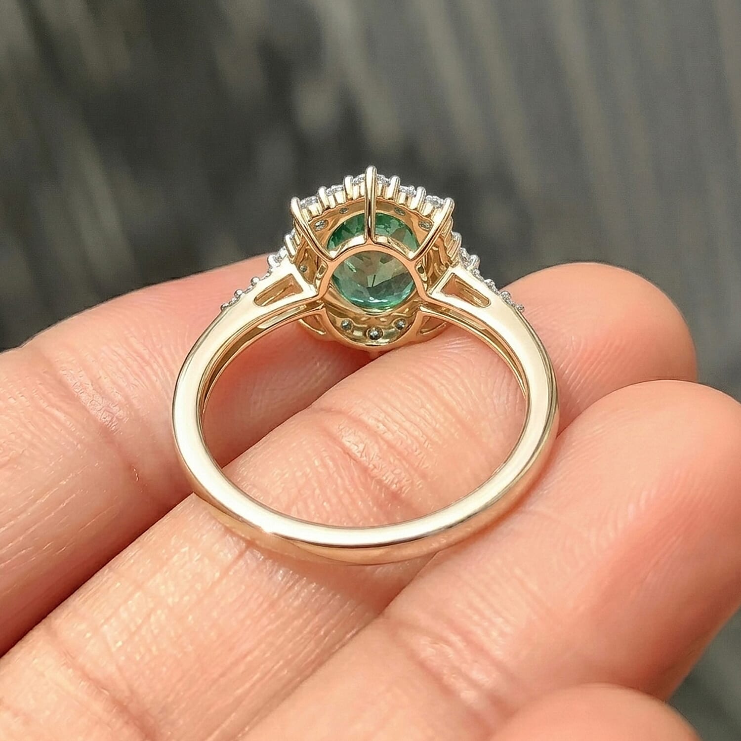 AAA Premium Zambian Emerald & Natural White Diamond 9K Yellow Gold Halo Ring 1.50 Ct