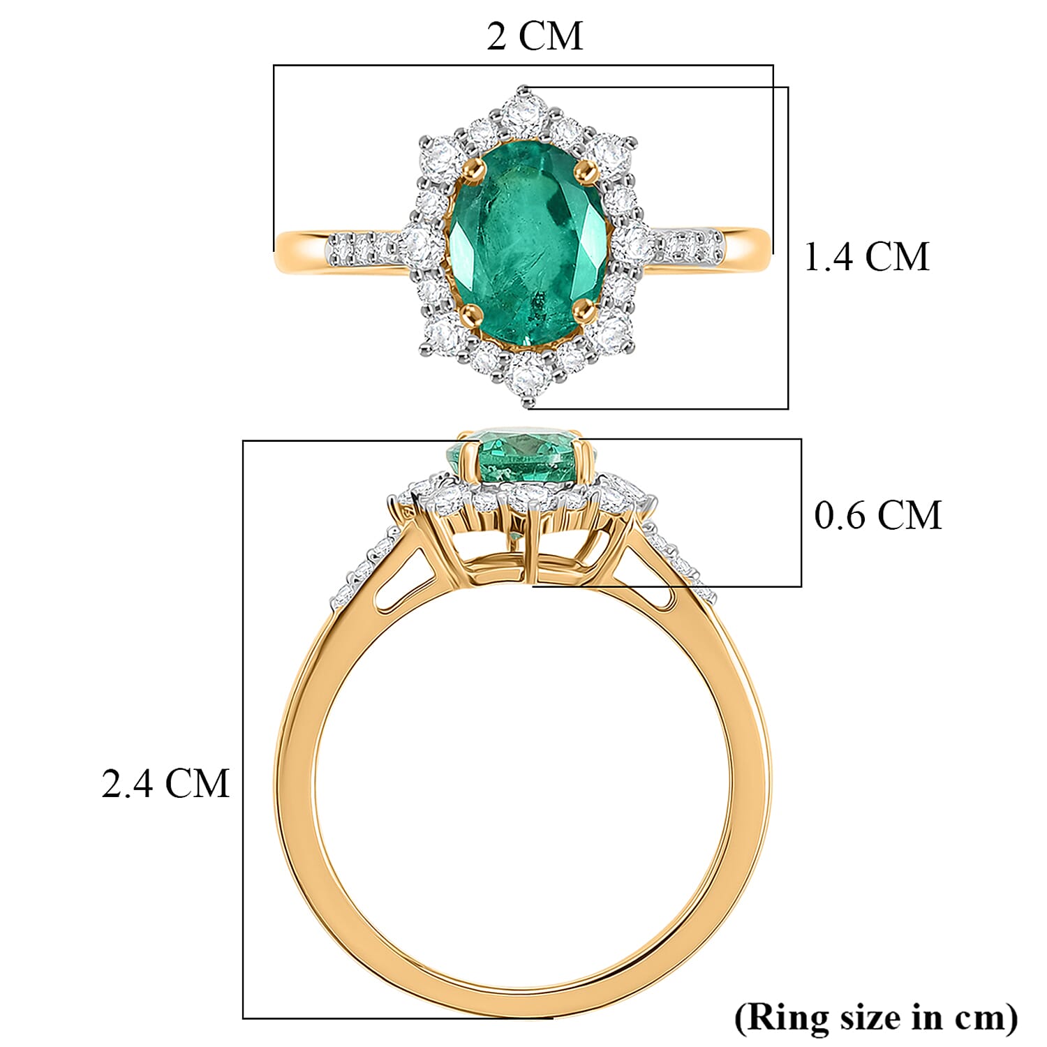 AAA Premium Zambian Emerald & Natural White Diamond 9K Yellow Gold Halo Ring 1.50 Ct