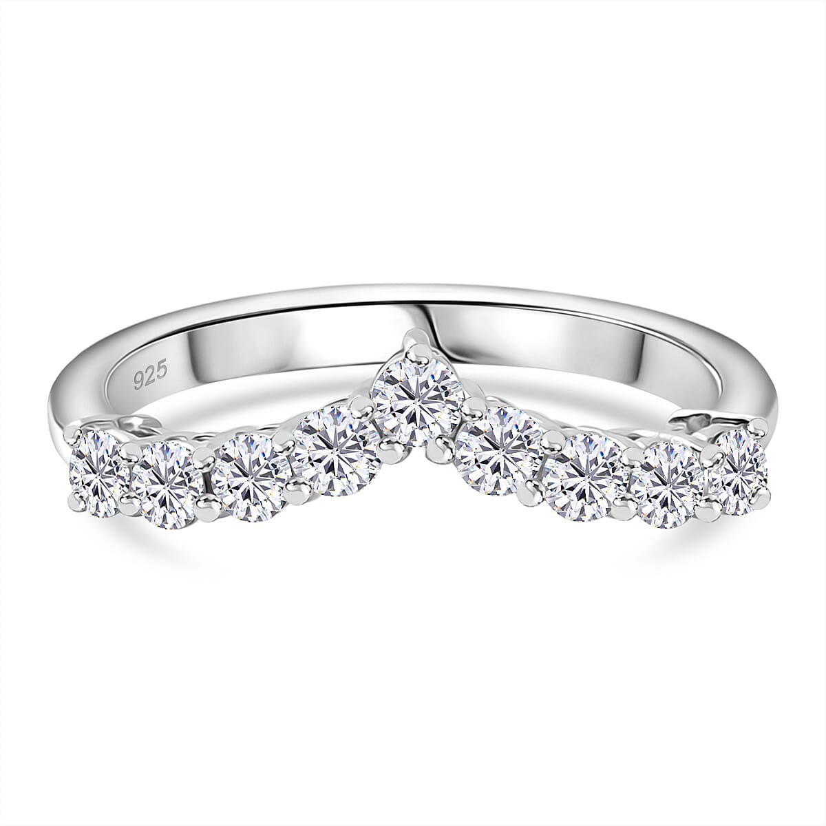 Moissanite Wishbone Ring in Platinum Overlay Sterling Silver