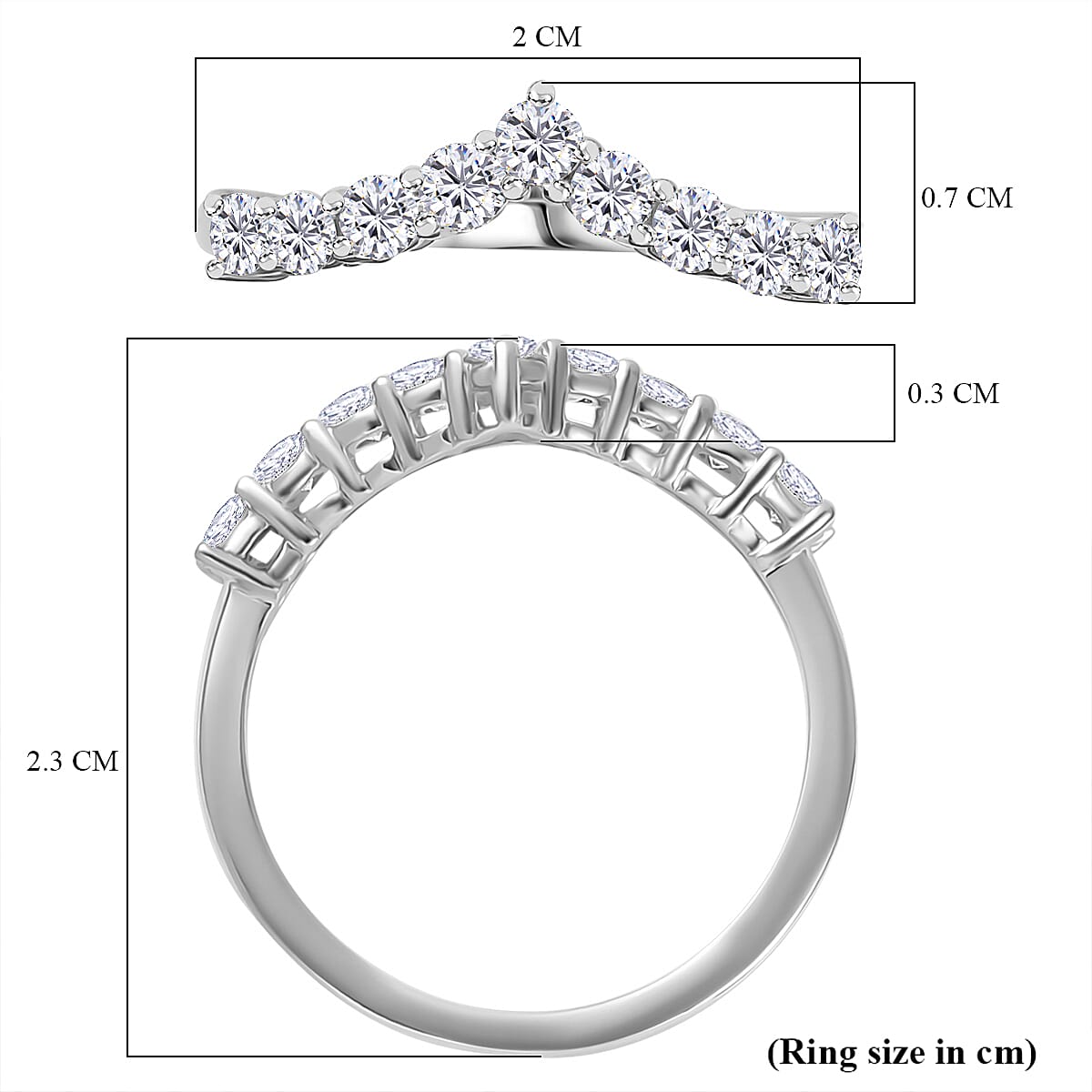 Moissanite Wishbone Ring in Platinum Overlay Sterling Silver