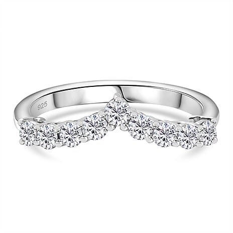 Moissanite Wishbone Ring in Platinum Overlay Sterling Silver