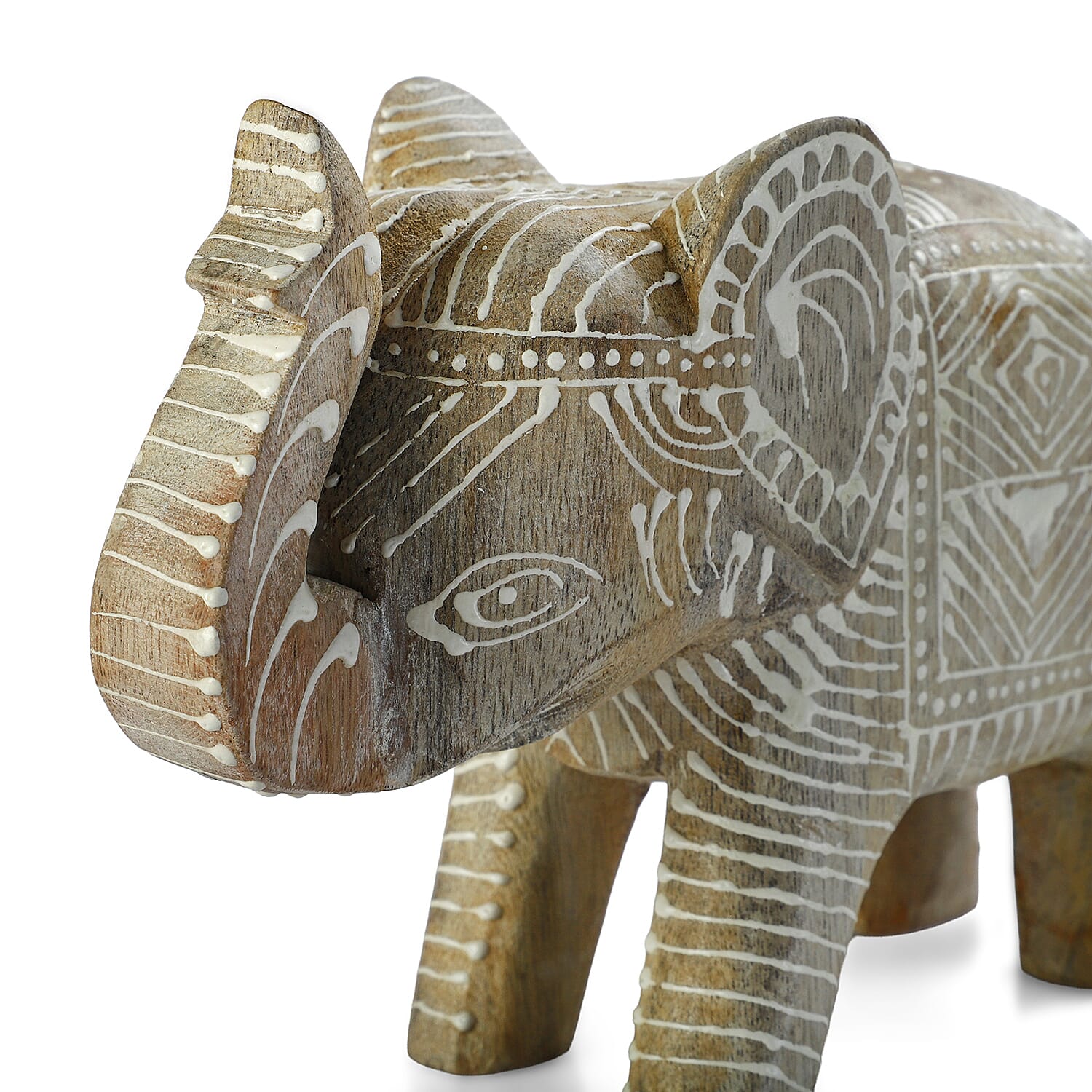 Handcrafted from Durable Mango Wood Painted Elephant Figurine (20 X 7 X 14Cm) - White