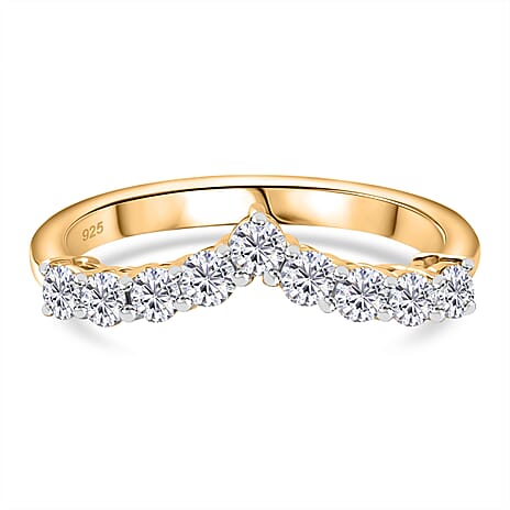 Moissanite Wishbone Ring in Yellow Gold Plated Sterling Silver