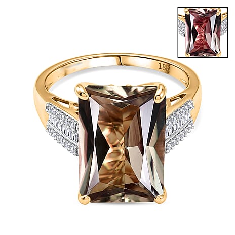 The Heirloom Collection - Rhapsody 18K Yellow Gold AAAA Natural Turkizite (Radiant) & VS-E-F Natural Diamond Ring 10.01 Ct, Gold Wt. 5.10 Gms