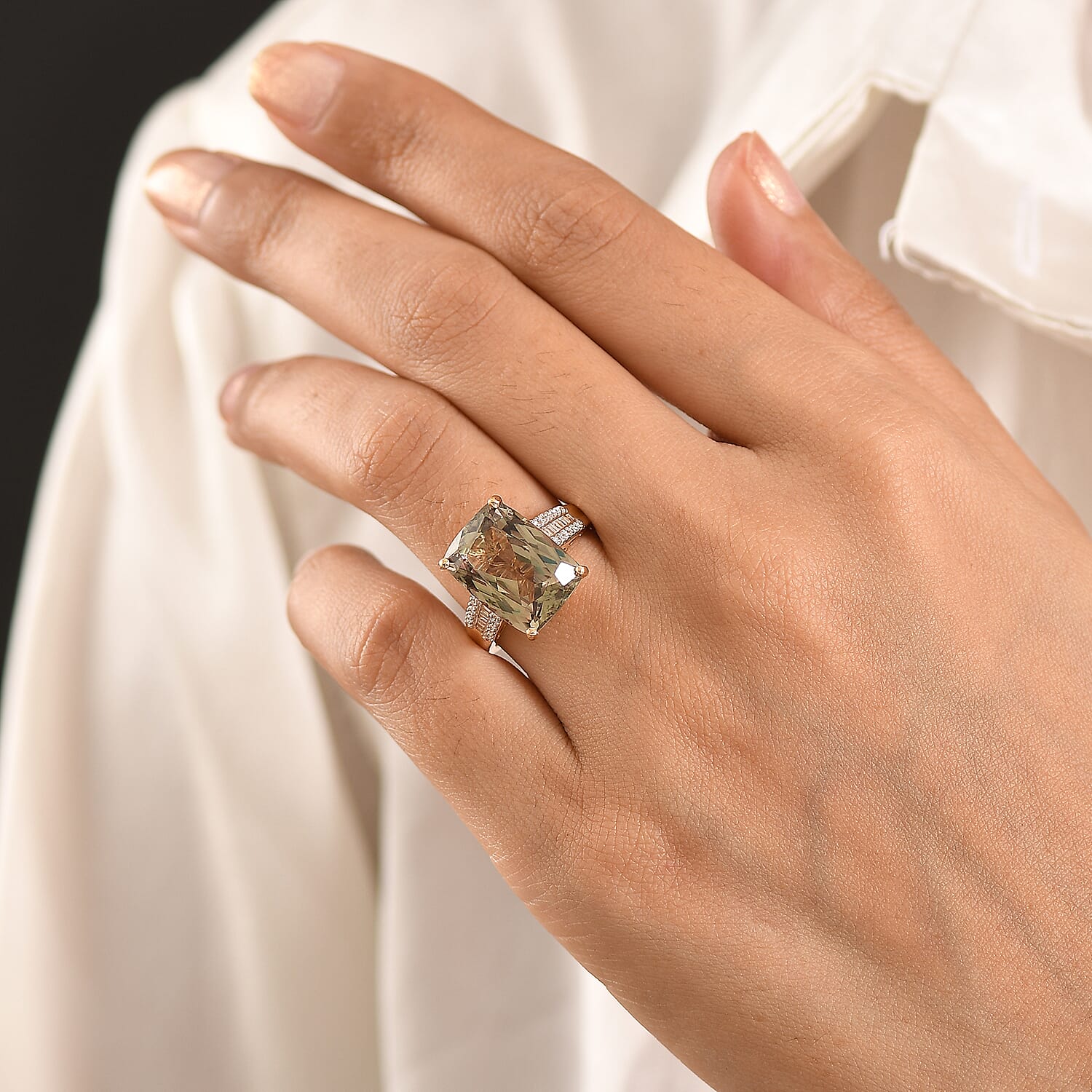 Rhapsody 18K Yellow Gold AAAA Turkizite & VS-E-F White Diamond Cushion Cut Solitaire Ring 10.05 Ct, Gold Wt. 4.60 Gms