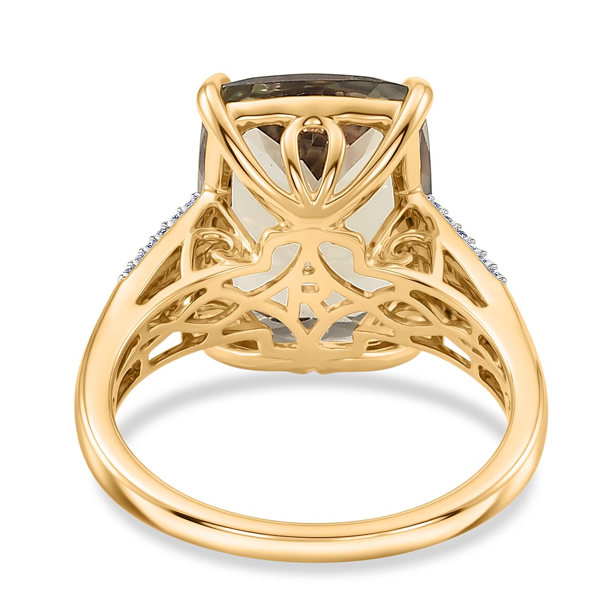 The Heirloom Collection - Rhapsody 18K Yellow Gold AAAA Natural Turkizite (Cushion) & VS-E-F Natural Diamond Ring 10.05 Ct, Gold Wt. 4.60 Gms