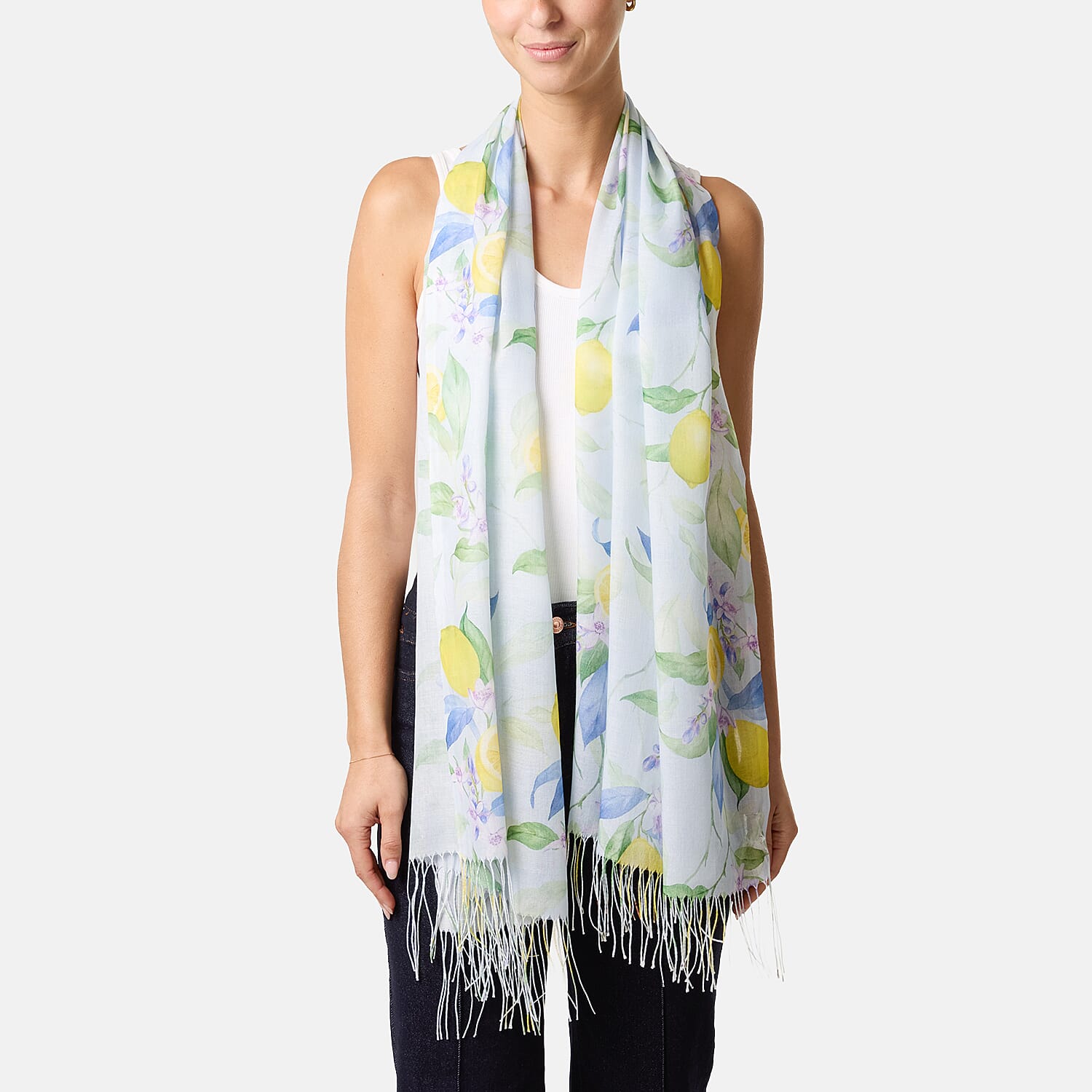 Misumi Lemon Print Scarf (Size 190 X 74 Cm) - Blue