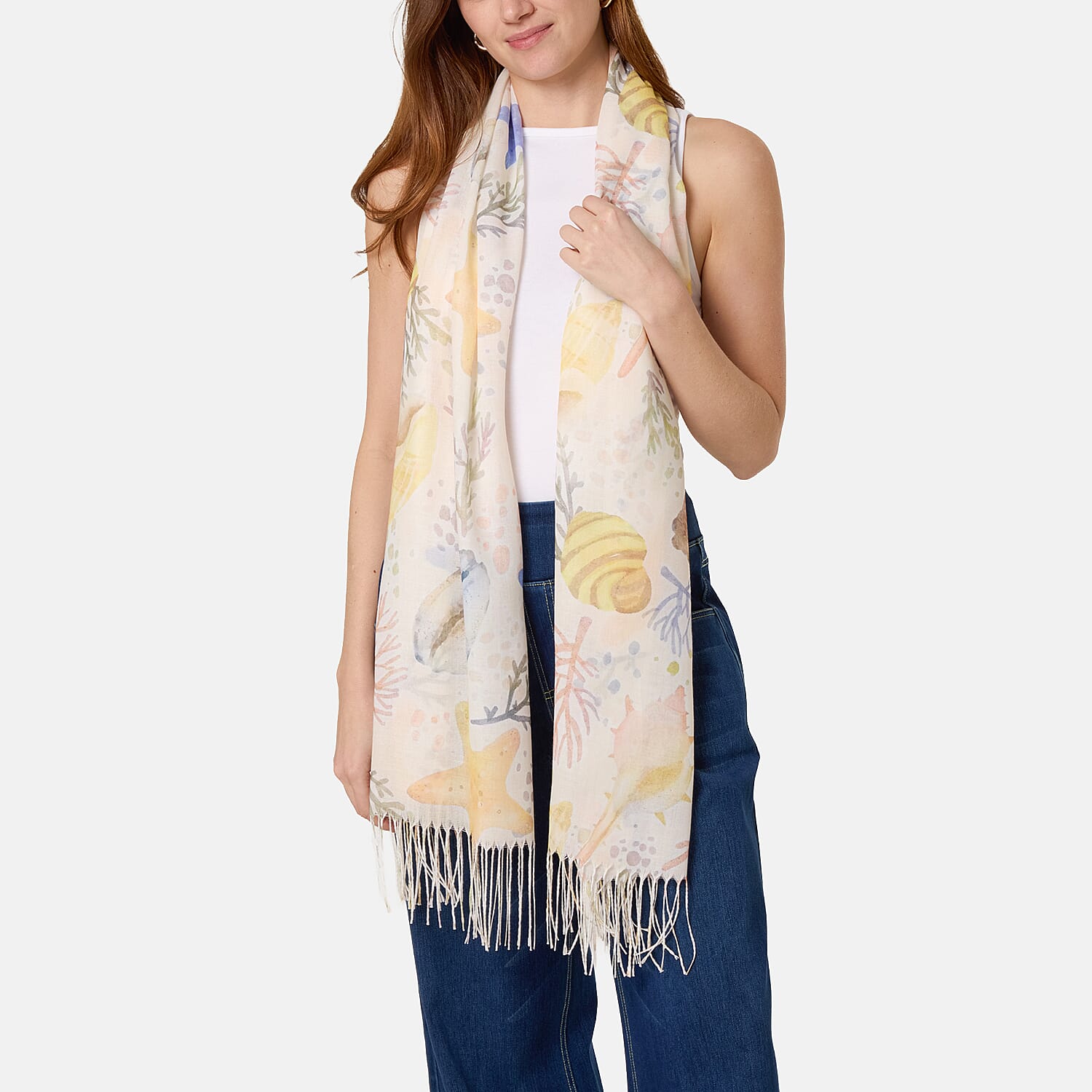 Misumi Sea Shell Print Scarf (Size 190 X 74 Cm) - Yellow