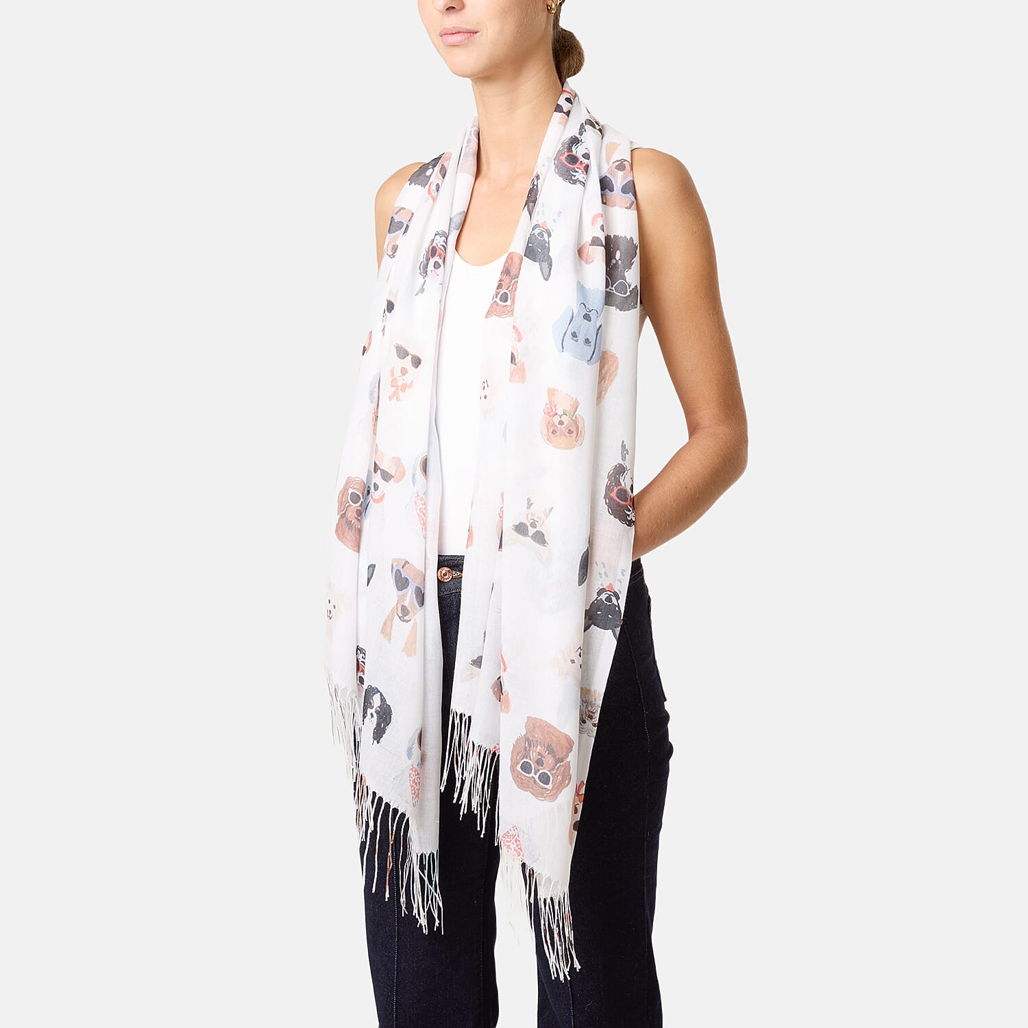 Misumi Sunglasses And Dog Print Scarf (Size 190 X 74 Cm) - White