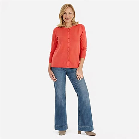 Pure And Natural Crew Neck Knitted Cardigans (Size 10) - Coral