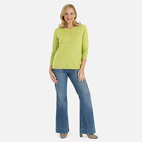 Pure And Natural Crew Neck Knitted Cardigans (Size 16) - Lime
