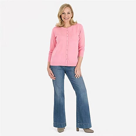 Pure And Natural Crew Neck Knitted Cardigans (Size 14) - Pink