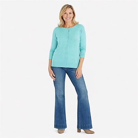 Pure And Natural Crew Neck Knitted Cardigans (Size 18) - Aqua