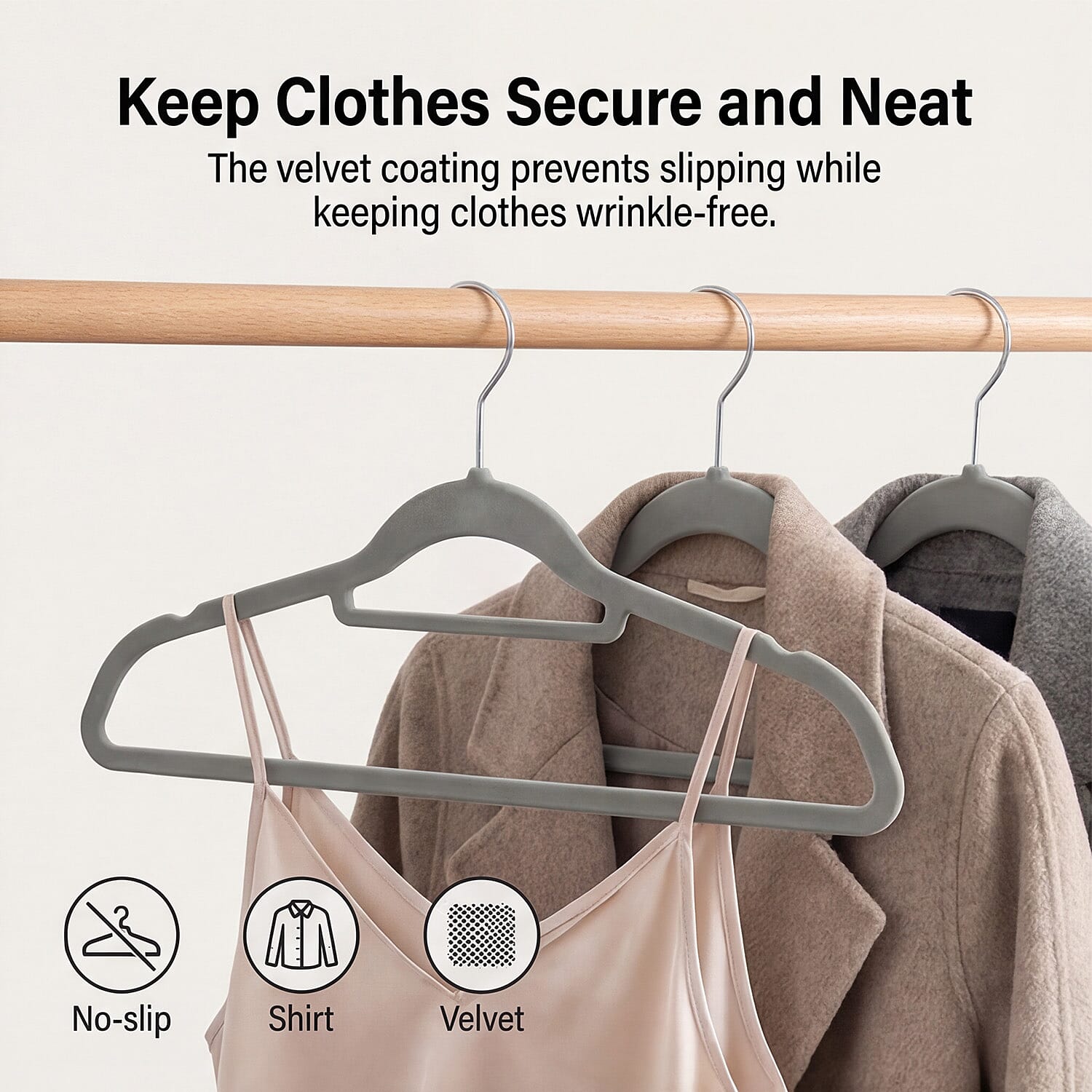 Pack of 50 Velvet Hangers - Grey