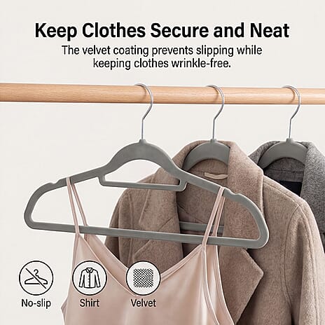 Pack of 50 Velvet Hangers - Grey