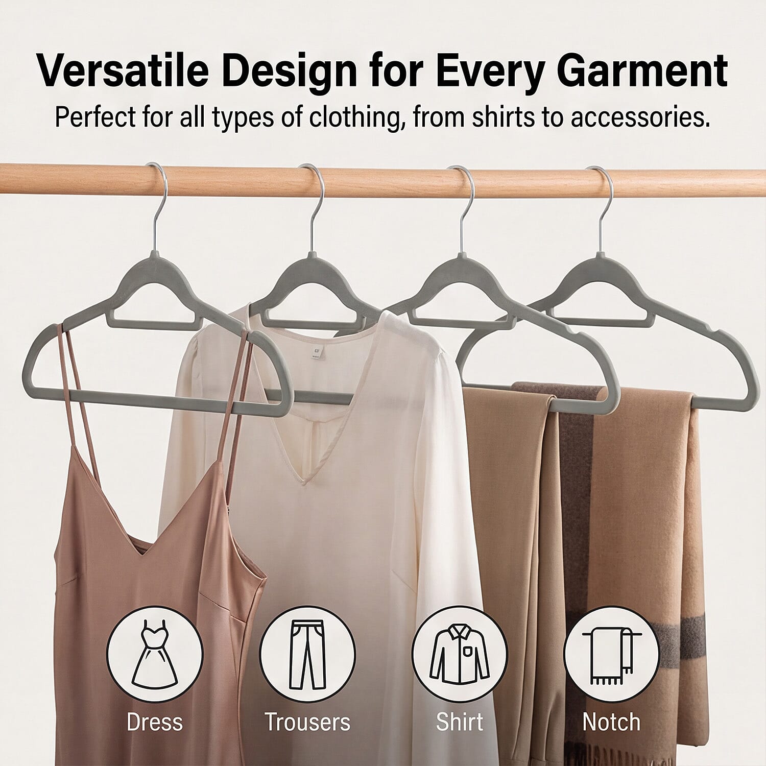 Pack of 50 Velvet Hangers - Grey