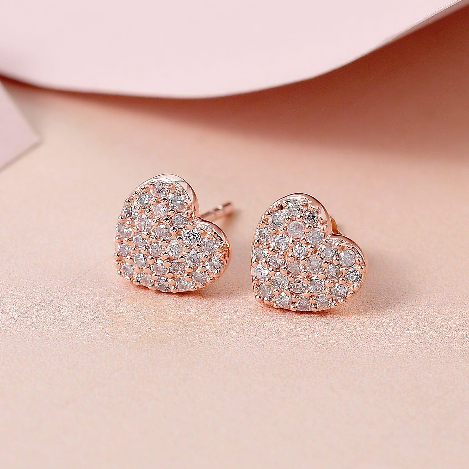 9K Rose Gold I3 Pink Diamond I3 Solitaire Stud Push Post Earring, Gold Wt.1.2 Gms  0.250  Ct.