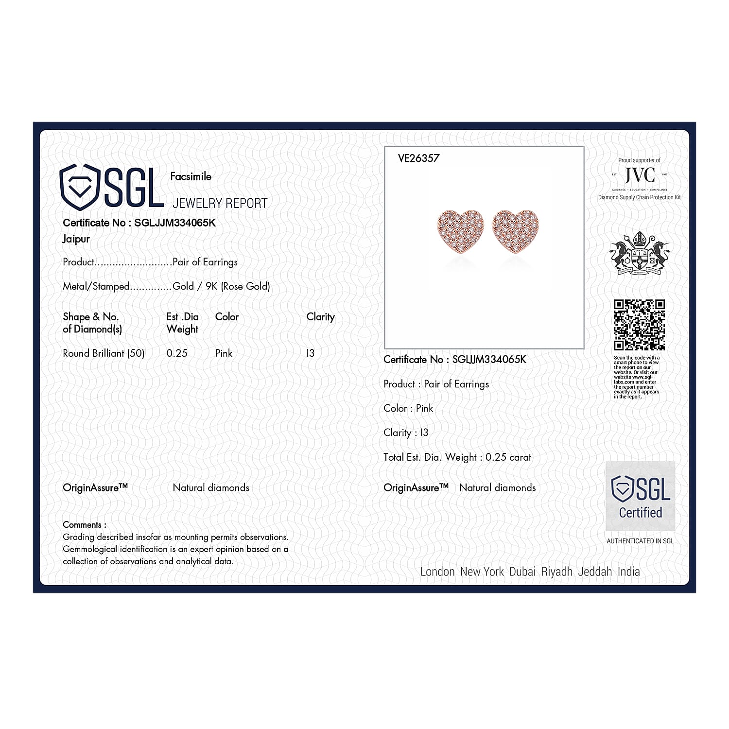 9K Rose Gold I3 Pink Diamond I3 Solitaire Stud Push Post Earring, Gold Wt.1.2 Gms  0.250  Ct.