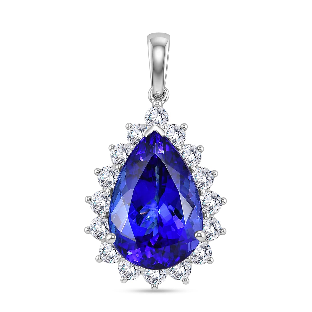 Rhapsody 950 Platinum AAAA Tanzanite VS-E-F White Diamond Halo Pendant 11.58 Ct, Platinum Wt. 5.60 Gms