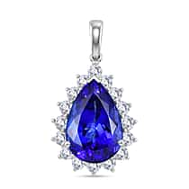 Tony Diniz Collection- Rhapsody 950 Platinum AAAA Tanzanite & Natural Diamond (VS-EF) Pear Cut Halo Pendant 11.58  Ct, Platinum Wt. 5.60 Gms.