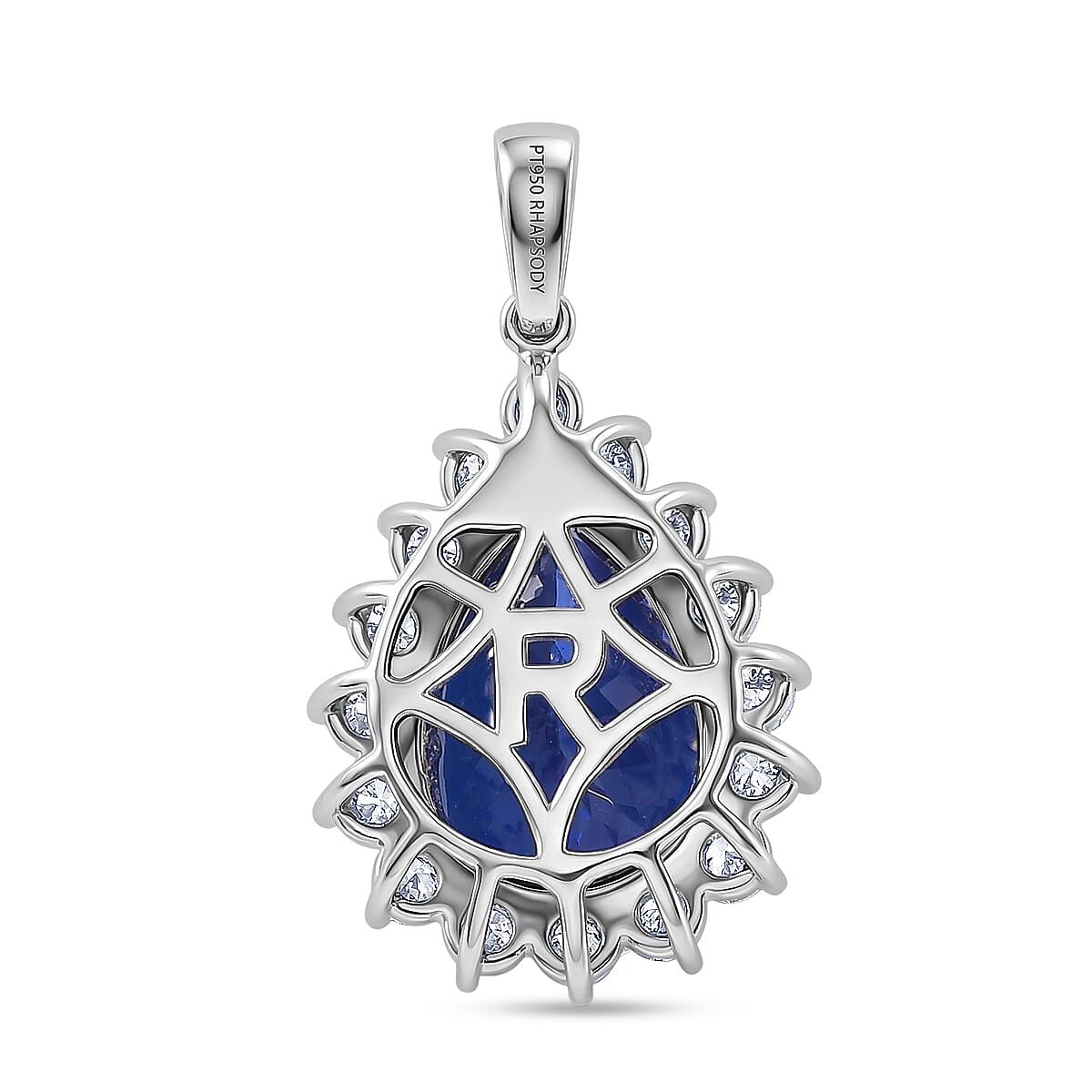 Rhapsody 950 Platinum AAAA Tanzanite VS-E-F White Diamond Halo Pendant 11.58 Ct, Platinum Wt. 5.60 Gms