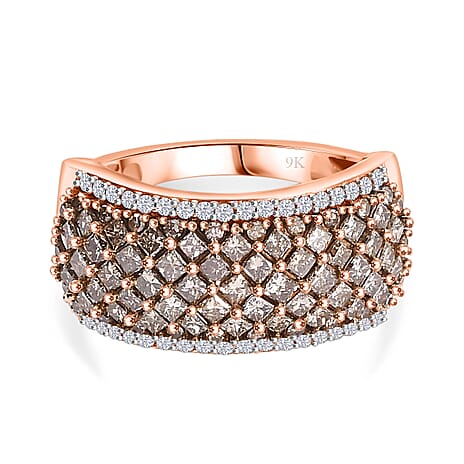9K Rose Gold I3 Champagne Diamond, White Diamond I3 Band Ring, Gold Wt.4.5 Gms  1.510  Ct.