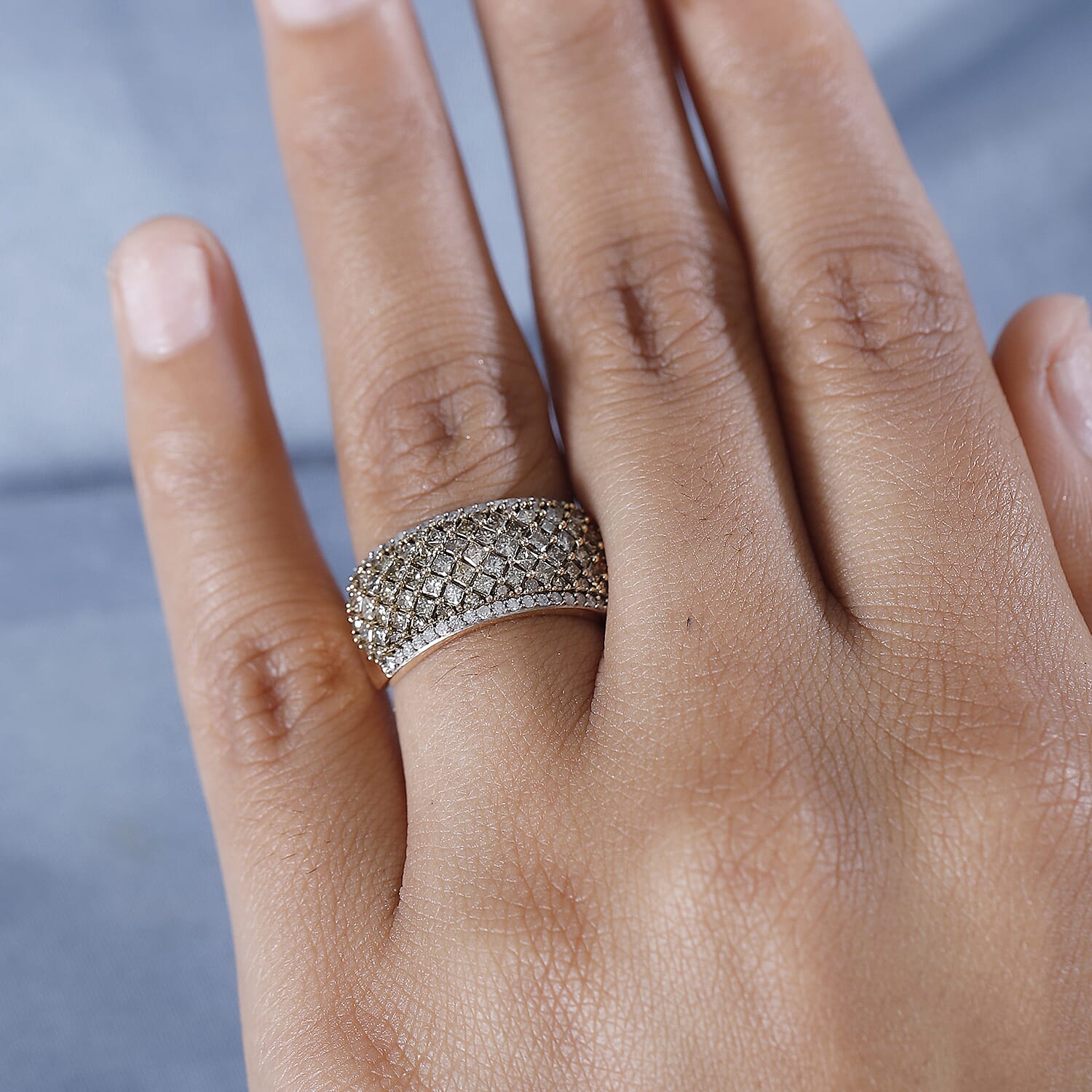 9K Rose Gold I3 Champagne Diamond, White Diamond I3 Band Ring, Gold Wt.4.5 Gms  1.510  Ct.