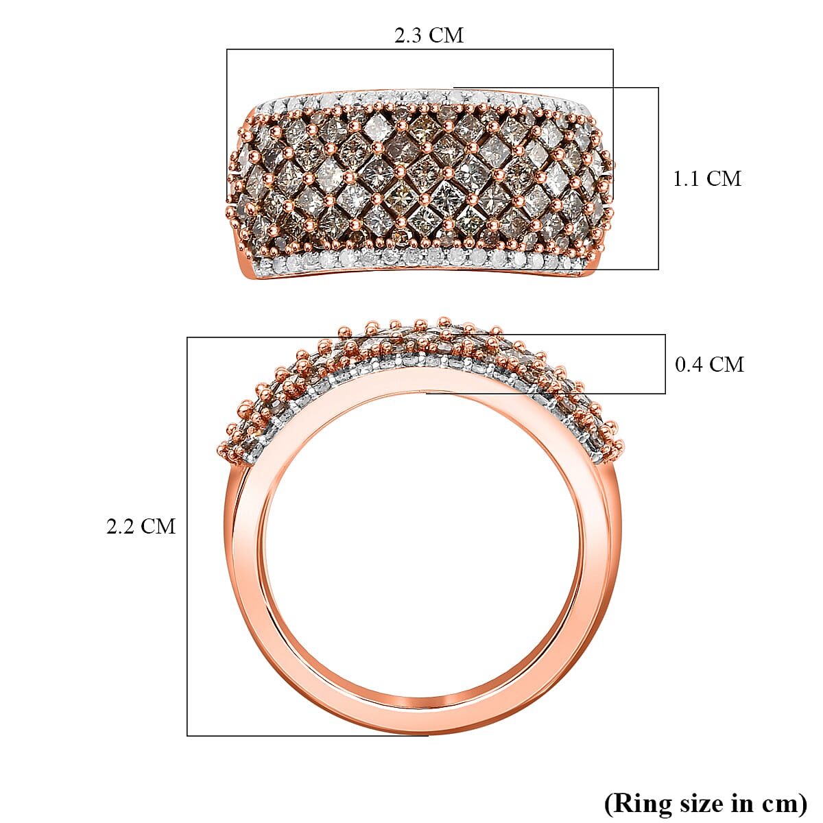 9K Rose Gold I3 Champagne Diamond, White Diamond I3 Band Ring, Gold Wt.4.5 Gms  1.510  Ct.